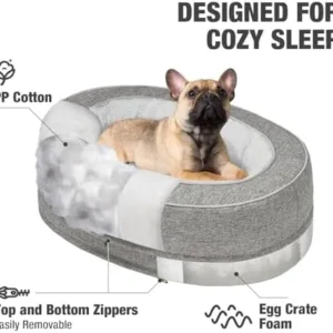 Veehoo Calming Cat Bed, Indoor Oval Anti-Anxiety Dog Cat Bed with Egg Crate Foam Support, Orthopedic Pet Bed with Removable Washable Cover & Non-Slip Bottom for Cat, Puppy, Medium, Light Gray