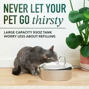 Veken Innovation Award Winner – 85oz/2.5L Oval Stainless Steel Pet Fountain, Automatic Cat and Dog Water Dispenser for Cats, Dogs, Multiple Pets, Faucet-Design