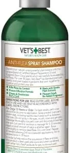 Vet’s Best Anti-Flea Spray Shampoo – Dog Flea and Tick Treatment – Plant-Based Formula – Certified Natural Oils – 16 oz