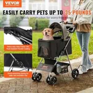 VEVOR 3 in 1 Dog Stroller For Medium Small Dogs Up to 35lbs, 4 Wheels Folding Pet Stroller For Dogs Cats With Detachable Carrier, Portable Cat Puppy Jogging Stroller With Storage Basket and Cup Holder