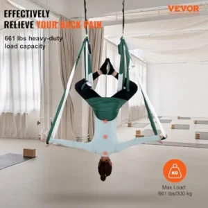 VEVOR Aerial Yoga Swing Set, 2.7 Yards Yoga Hammock Hanging Swing Aerial Sling Inversion Fly Kit Trapeze Inversion Equipment with Ceiling Mount Accessories, Max 661.38 lbs Load Capacity, Green/White