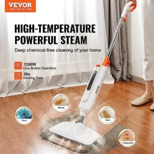 VEVOR Steam Mop, 2-in-1 Floor Steamer, Steam Mop for Hardwood Floors, Floor Steam Cleaner for Ceramic, Granite, Marble, Linoleum, Natural Floor Mop with 2 pcs Machine Washable Pads and A Water Tank