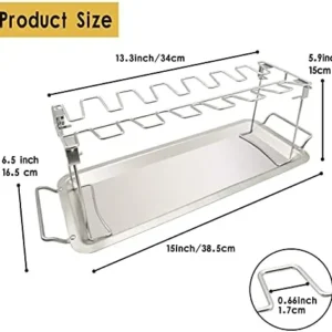 VIKEYHOME Chicken Leg Wing Grill Rack 14 Slots Stainless Steel Metal Roaster Stand with Drip Tray for Smoker Grill or Oven, Dishwasher Safe, Non-Stick, Great for BBQ, Picnic,Outdoor Party