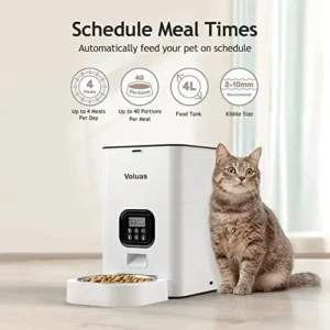 VOLUAS Automatic Cat Feeders – Timed Pet Feeder for Cats and Dogs with Dry Food Dispenser, Desiccant Bag, Programmable Portion Control, 4 Daily Meals, 10s Voice Recorder