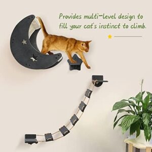 VOOTTOU Cat Hammock Cat Wall Shelves, Mordern Cat Wall Furniture Cat Moon Bed with 1 Climbing Bridge and 1 Stair Step, Cat Furniture Set with Cat Bed Cat Walker Bridge Shelf, Gift for Cat (Black)