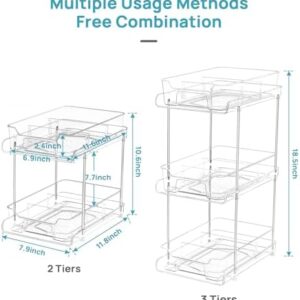 Vtopmart 4 Pack 2 Tier Bathroom Under Sink Organizers and Storage, Clear Kitchen Pantry Organization, Pull Out Medicine Cabinet Organizer with Movable Dividers