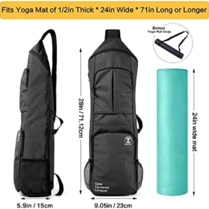 WARRIOR2 Yoga Mat Bags for Women & Men Fits 1/2″ Thick Mat, Travel Yoga Backpack With Mat Holder, Large Pockets for Accessories & Water Bottles | Zipper Yoga Mat Bag Carrier