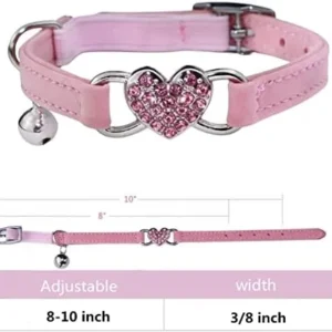 WDPAWS Heart Bling Cat Collar with Safety Belt and Bell Adjustable 8-10 inches for Kitten Cats (Pink)