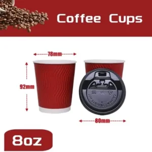 WexyHonMi [100 Packs] Disposable Coffee Cups with Lids 8oz, Red To Go Coffee Cups with Lids, Reusable Coffee Cups with Lids, Hot Cups with Lids for Coffee and Tea Supplies and Equipment