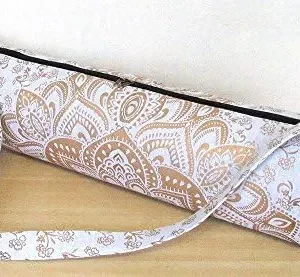 White Golden Yoga Mat Carrier Bag Mandala Indian Large Bags With Shoulder Strap