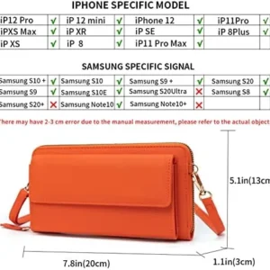 Women Touch Screen Wristlet Handbag, RFID Protection Small Crossbody Bag Phone Wallets Purse