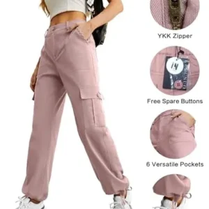 Women’s High Waisted Cargo Pants Travel Y2K Streetwear Baggy Stretchy Pants with 6 Pockets Drawstring Ankle Cuffs