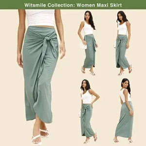 Women’s Maxi Skirt High Waist Wrap Pencil Long Skirts for Women Slim Boho Draped Front Bodycon Dresses