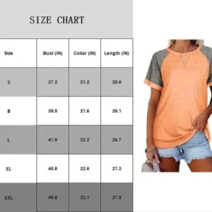 Women’s Raglan Short Sleeve Crewneck T-Shirt Color Block Tunic Tshirt Casual Loose Blouses Tops