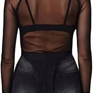 Women’s Short Sleeve Long Sleeve Bodycon Clubwear Sheer Pure Mesh Tops T Shirts