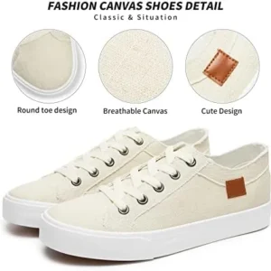 Women’s Sneakers Canvas Shoes for Women Lace up Fashion Canvas Sneakers Classic Low Top Casual Shoes