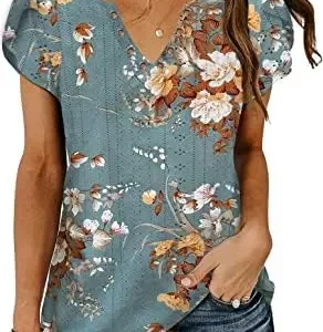 Womens Summer Tops Casual Country V Neck Tee Shirts Petal Sleeve Fashion Loose Blouse