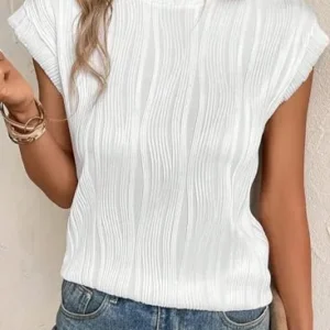 Womens Textured Short Sleeve Trendy Tops Summer Crewneck Basic Casual Solid T Shirts Tee Blouses