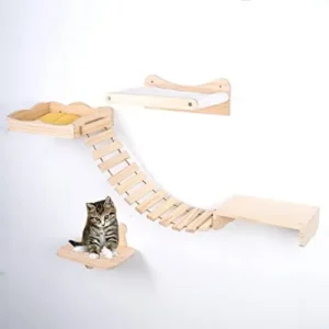 WONFUlity Cat Shelves and Perches for Wall, Cat Hammock Wall Mounted Cats Shelf and Climbing Shelf with Sisal Scratching and Climbing Bridge Step Modern Cat Bed &Cat Furniture