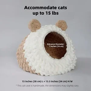 WOOWA Premium Cat Bed, Handmade Cat Cave, Cat Beds for Indoor Cats, Cat Bed Cave, Cat House, Kitten Bed, Cat Tent, Cat Cave Bed, Covered Enclose Cat Beds – Beige