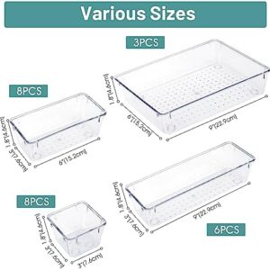 WOWBOX 25 PCS Clear Plastic Drawer Organizer Set, 4 Sizes Desk Drawer Divider Organizers and Storage Bins for Makeup, Jewelry, Gadgets for Kitchen, Bedroom, Bathroom, Office