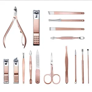 XMOSNZ Manicure Set 16 in 1 Stainless Steel Nail Clipper Kit Professional Grooming Kits Face Hand Foot Skin Care and Nail Care Tools with Leather Travel Case (16,Pink)