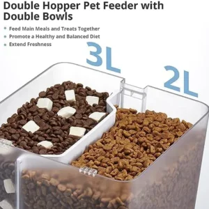 XTUOES Automatic Cat Feeder for 2 Cats, 5L Dry Food Dispenser with Splitter and 2 Stainless Bowls, Voice Recording, Timer Setting to 1-10 Meals Per Day