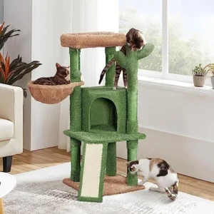 Yaheetech Cat Tree Cactus, 42in Cat Tower for Indoor Cats, Multi Level Cat Condo Scratching Post, Cat Activity Center Pet Furniture w/Ball, Plush Perch, Platform, Basket