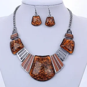 YAZILIND Vintage Ethnic Tibetan Sliver Turquoise Bib Collar Earrings Necklace Jewelry Set Women