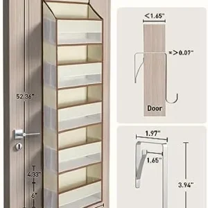 Yecaye 1 Pc 5 Tier Over the Door Organizer with 15 Pockets | 44lb Load Over the Door Storage | No Sagging Closet Organizers and Storage | Versatile Nursery Hanging Organizers for Home Dorm – Beige