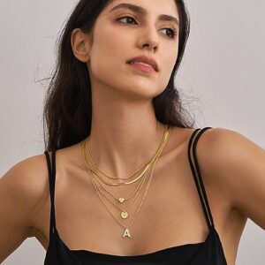 YEEZII 5 Pcs Gold Initial Necklaces Set for Women, 14K Gold Plated Personalized Letter Necklace, Dainty Layered Initial Necklace for Women Gift