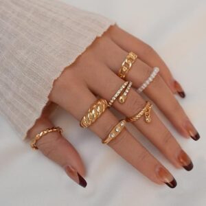 YEEZII 68 Pcs Gold Knuckle Rings Set for Women Girls, Stackable Rings Boho Joint Finger Midi Rings Silver Hollow Carved Crystal Stacking Rings Pack for Gift