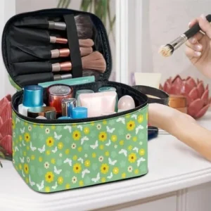 Yellow Daisy Travel Makeup Bag Green Make up Case Washable Polyester Cosmetic Makeup Organizer Vanity Case for Women Beauty Tools Toiletry Brush Accessories Case, Butterfly