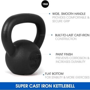 Yes4All Kettlebell Cast Iron/Rubber Base Solid Smooth for Strength Training, Home Gym