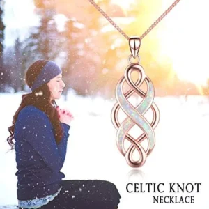 YFN Irish Celtic Knot Created Opal Pendant Necklace Sterling Silver Black Necklaces for Women Men 18″