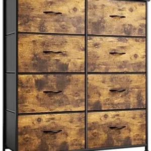 YITAHOME Fabric Dresser for Bedroom, Tall Storage Dresser with 8 Drawers, Rustic Dresser & Chest of Drawers, Storage Drawer Organizer for Closet, Bedroom, Living Room