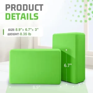 Yoga Blocks Set of 2, Yoga Bricks Supportive EVA Foam Soft Non-Slip Surface for Yoga, Pilates, Meditation – 2 Pack (Green)