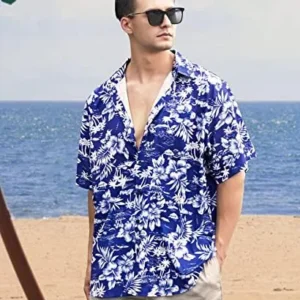 Yoimira Hawaiian Shirts for Men, Print Mens Casual Short Sleeve Button Down Shirts Floral Aloha Beach Shirt