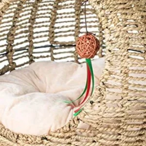 YoSpot Hand Made Wicker Cat Bed Basket Swinging Pet House Nest for Small Dog Cat with Cushion