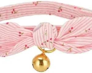 YUDOTE Cotton Bowtie Cat Collar with Bell 2 Pack Adjustable Breakaway Kitten Collars with Removeable Bow Pink Girl Cat Collars