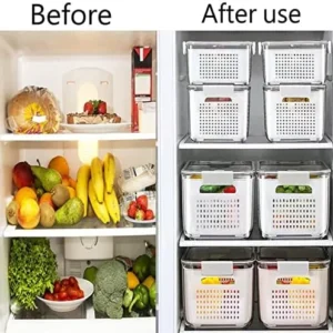 Yustuf 3-pack Vegetable and Fruit Storage Containers for Fridge Organizer Produce Saver Containers for Refrigerator Lettuce Keeper BPA-Free Kitchen Organization with Lids and Air Vents (White)