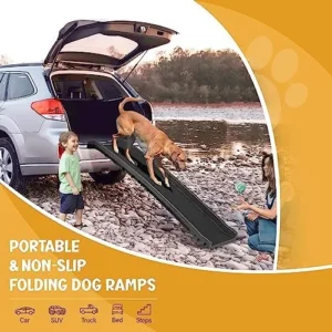 ZENY Portable Folding Dog Ramps for SUV, Truck, Car Ramp Stairs Step Ladder for Pet, Non-Slip Pet Ramp with Raised Siderails