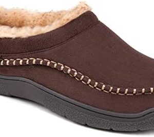 Zigzagger Men’s Slip On Moccasin Slippers, Indoor/Outdoor Warm Fuzzy Comfy House Shoes, Fluffy Wide Loafer Slippers