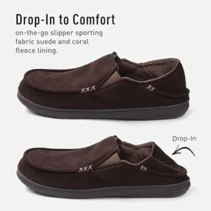 Zizor Men’s Comfy Moccasin Slippers, Drop Heel Memory Foam House Shoes, Indoor Outdoor Casual Slip On Loafer Slippers