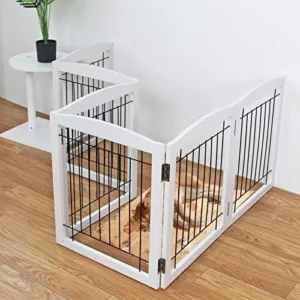 ZJSF Freestanding Foldable Dog Gate for House Extra Wide Wooden White Indoor Puppy Gate Stairs Dog Gates Doorways Pet Gate Tall Dog Fence 3 Panels Fence