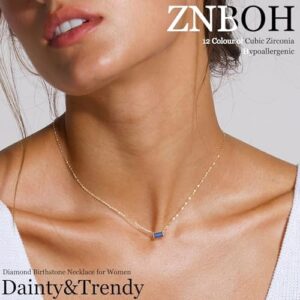 ZNBOH Birthstone Necklace for Women Dainty Trendy 14K Gold Plated Emerald Necklaces Simple Green Diamond Pendant Choker Blue Cute Cubic Zirconia Jewelry for Teen Girls Mothers Birthday Gifts