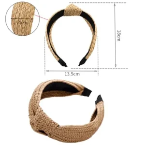 ZOSTLAND Braid Straw Wide Headbands Knot Turban Soft Elastic Headwear Cute Styling Tools Hair Hoop for Women and Girls Beauty Product Beech Accessories (2pcs Beige)