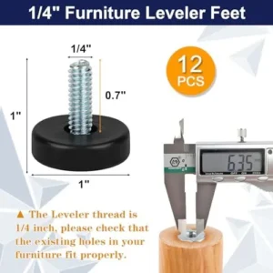 1/4″ Thread Furniture Feet Levelers, 12 PCS Adjustable Furniture Feet Threaded Screw in, Leveling Feet Screw On Furniture Glide Leveling for Table, Cabinets, Chairs, Stool Legs(1/4″-20)