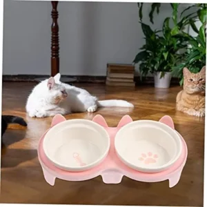 1 Set Cat Ceramic Double Bowl Raised Dog Bowl Cat Dishes Dog Food Bowl Cat Feeding & Watering Supplies Elevated Pet Bowl Dog Dishes Cat Bowl Station Plastic Tall Feet Feeding Tray