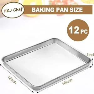 12 Pcs Baking Sheet Set, HKJ Chef Nonstick Stainless Steel Cookie Sheet Baking Pan and Baking Tray for Oven, Size 16 x 12 x 1 Inch, Non Toxic & Easy Clean & Heavy Duty